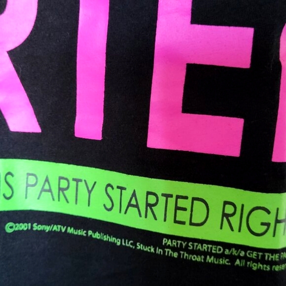 Vintage Y2K 2001 Pink Get The Party Started Black Short Sleeve Top T-Shirt S - Picture 5 of 6